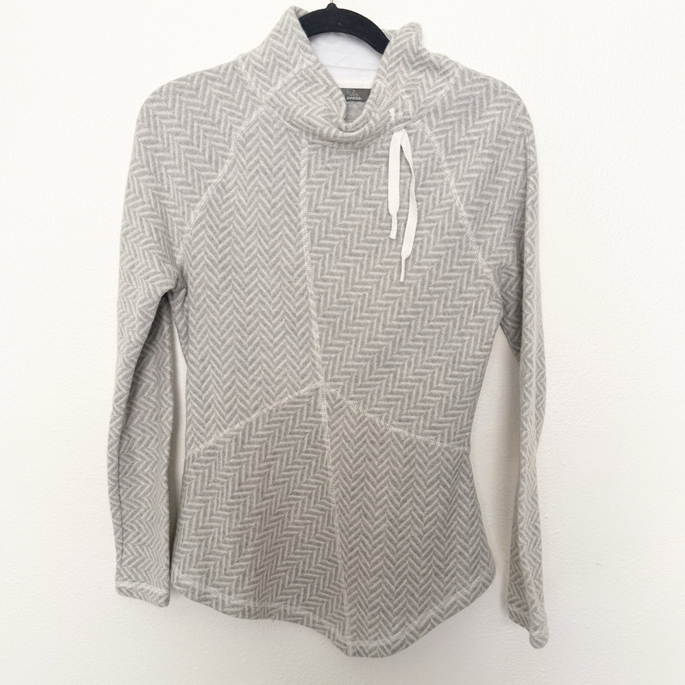 Prana Mattea Mock Pullover Sweater Gray Wool Blend Herringbone - Picture 3 of 8